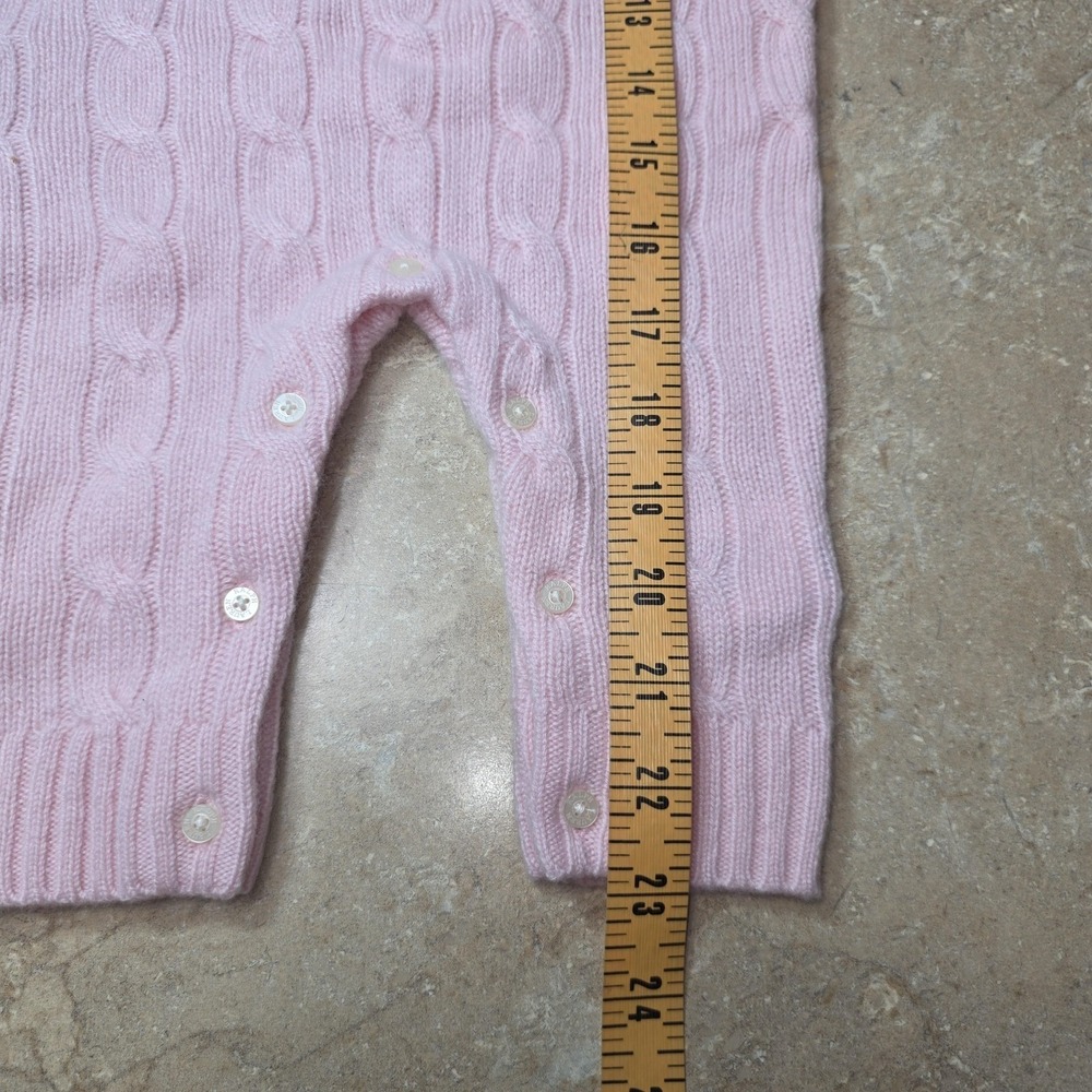 Ralph Lauren Coverall Girls 9M Pink Cable Knit Italian Yarn Bow Collar Luxe Cozy - Picture 6 of 8